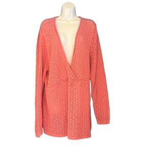 Lane Bryant Faux Wrap‎ Open Crochet Top 26/28 Boho Lagenlook Classic Spring